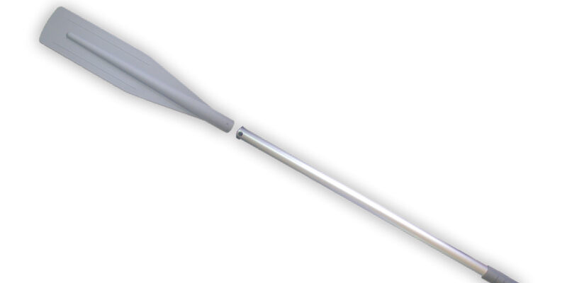 50992_994 Silver canoe paddle with detachable handle on white background.
