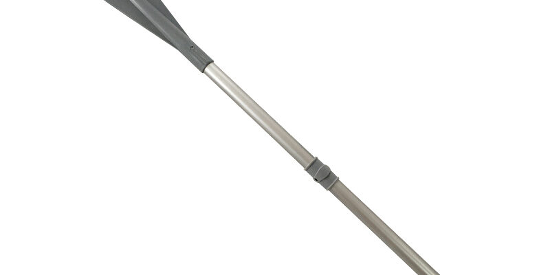 74585-7 Telescopic kayak or canoe paddle with a gray blade and silver handle, suitable for boating and water sports activities.