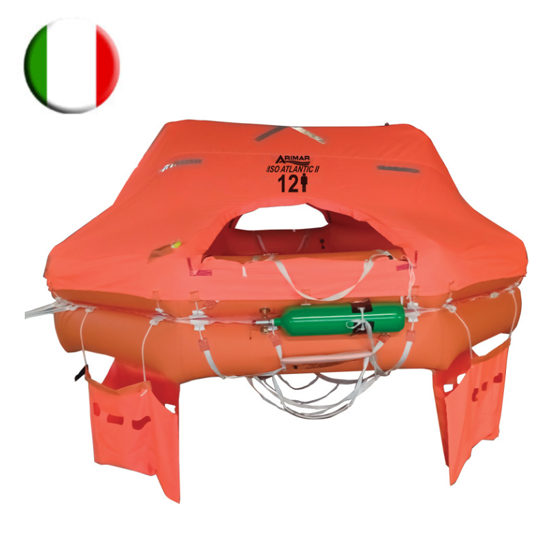 Zattera di salvataggio Arimar ISO Atlantic II per 12 persone, colore arancione. Sicurezza nautica certificata.