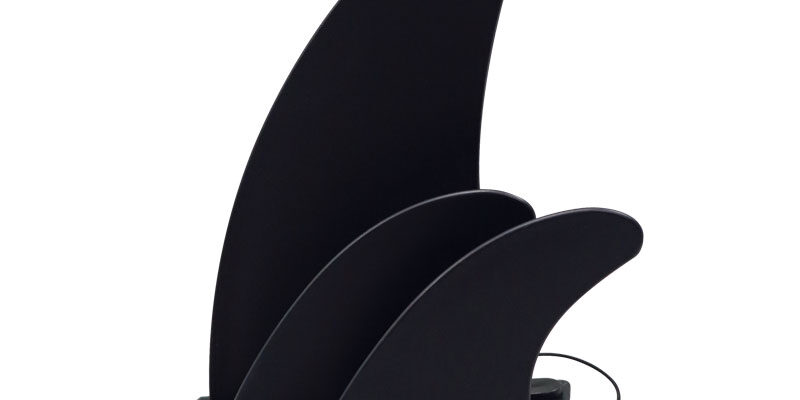 itm_502286 Three black surfboard fins of varying sizes arranged vertically on a white background.