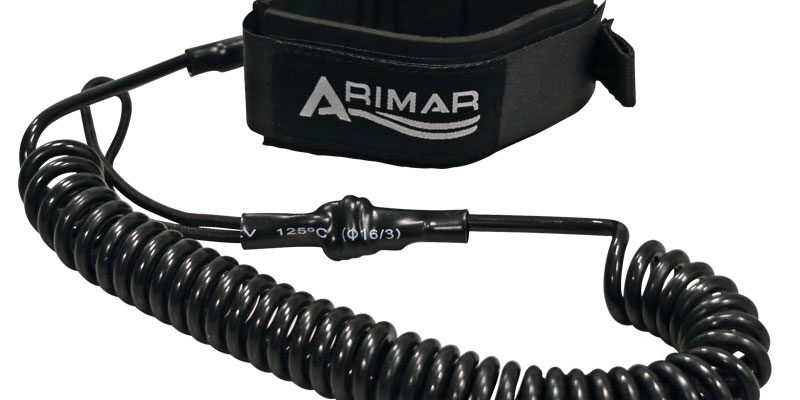 itm_502287 Coiled surfboard leash with a black adjustable ankle cuff from Arimar, ensuring board safety and security.