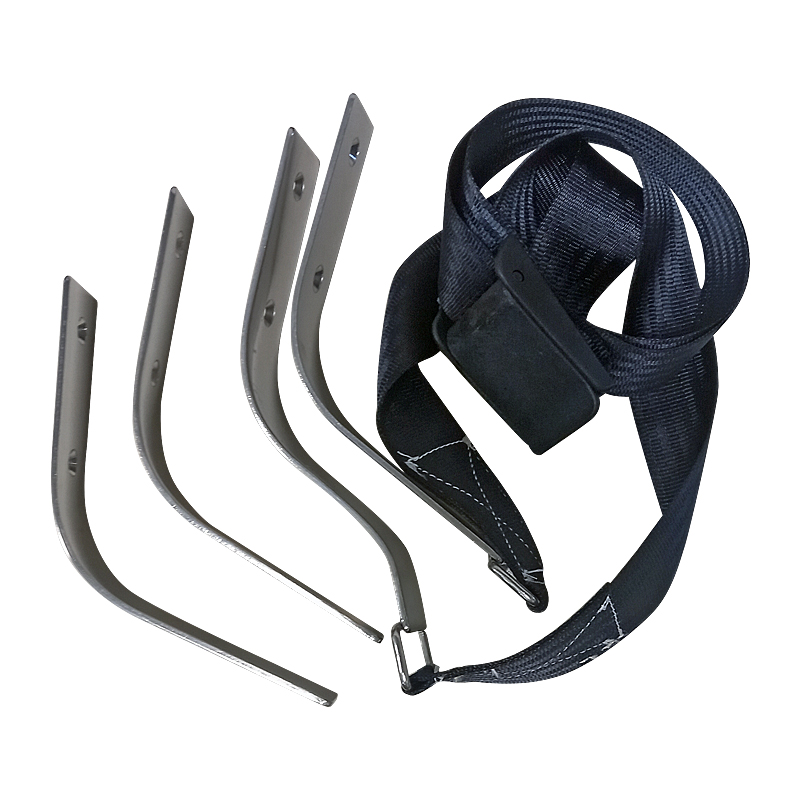 Cintura di fissaggio e ganci metallici per montaggio sicuro di pannelli solari, design robusto e durevole.